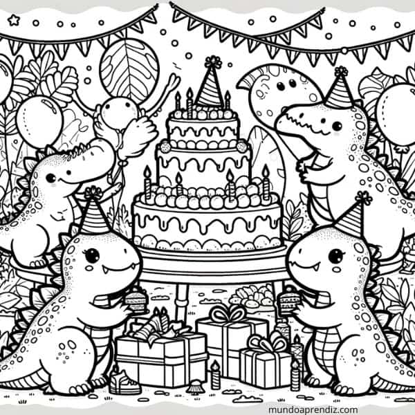 Dinosaurios Kawaii Cumpleaños
