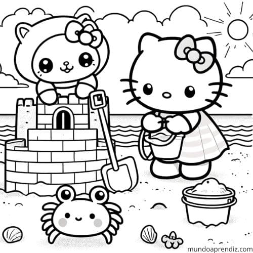 Kitty y Kuromi en la playa