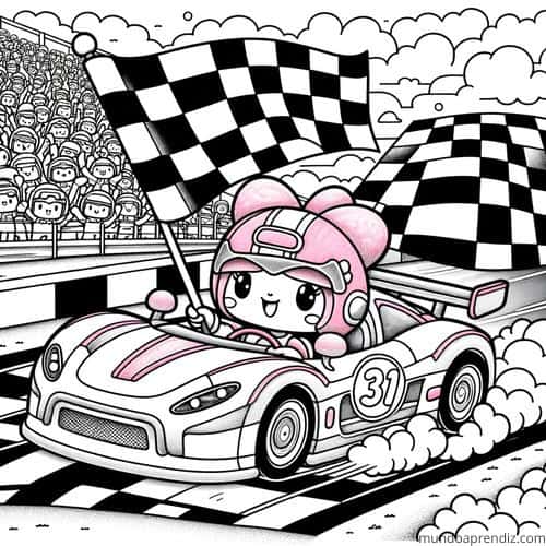 My Melody en una carrera de coches