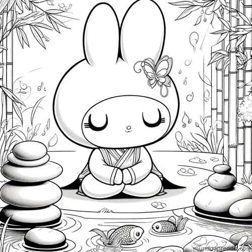 My Melody haciendo yoga