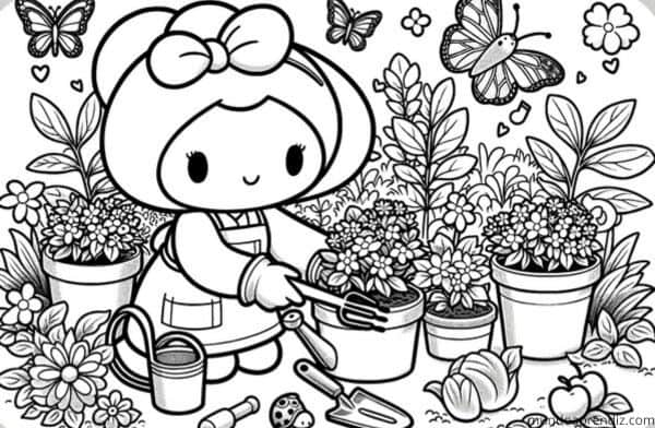 My Melody plantando un jardín