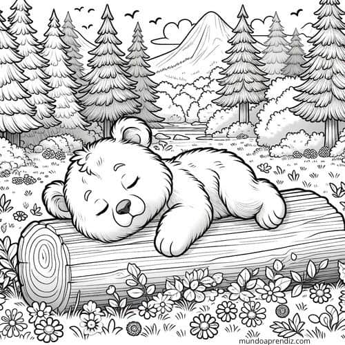 Oso bebé durmiendo en un tronco