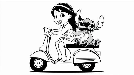 Lilo y Stitch en su scooter