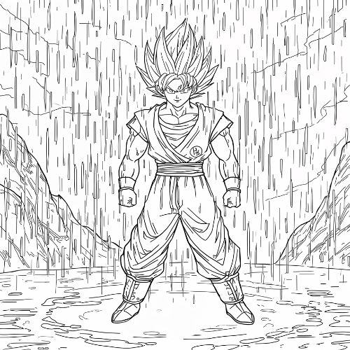 Goku Ultra Instinto bajo la lluvia