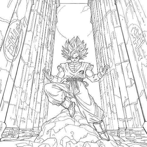 Goku Ultra Instinto en un templo
