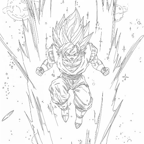 Goku Ultra Instinto flotando en el espacio