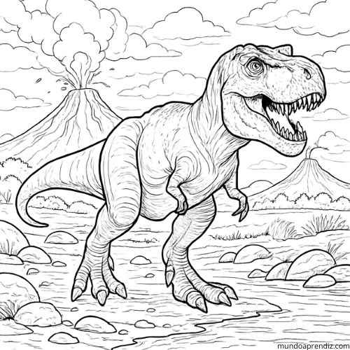 Tiranosaurio rex en su hábitat natural para colorear