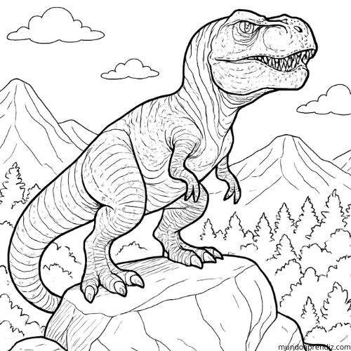 Tiranosaurio rex en una roca para colorear