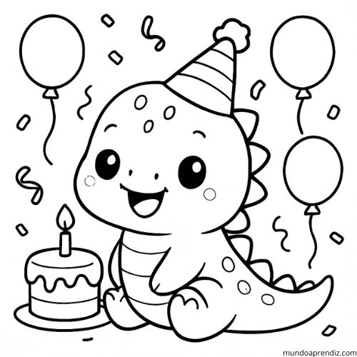 dinosaurio kawaii en cumple para colorearaños