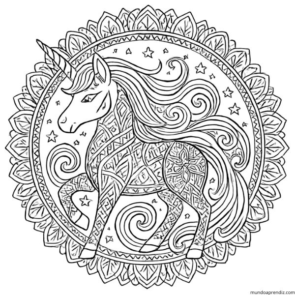 mandala unicornio con su cuerno mágico