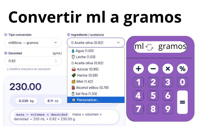 calculadora ml a gramos